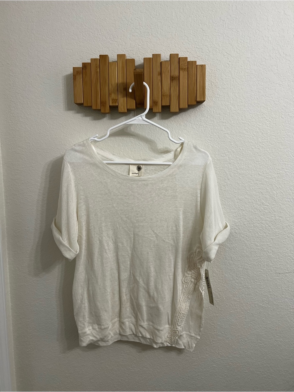 everleigh Cream Short-Sleeve Knit Top with Side Lace